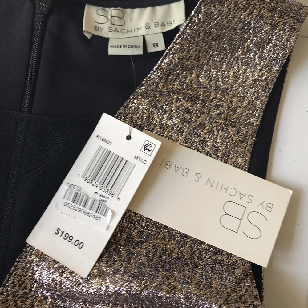 Sachin & Babi cocktail mini dress metallic gold silver black mesh sequin NWT - Picture 13 of 16